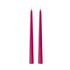 Two slim, pointed pink taper candles standing upright side by side on a plain white background.