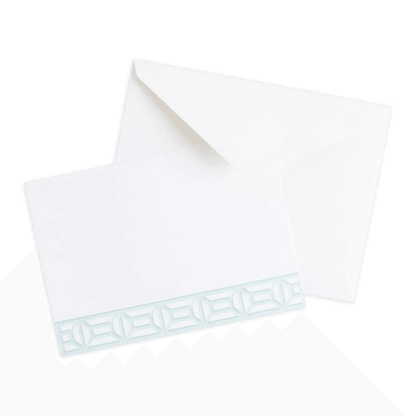 A set of 20 blank correspondence cards and envelopes featuring a white envelope with a blue border. Perfect for any occasion.