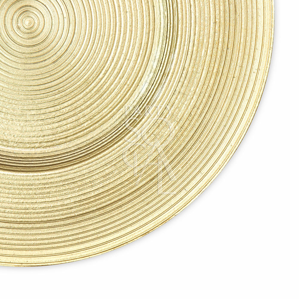 Charger Plate - Gold Lined: A close-up of an elegant, simple-lined glass charger plate, ideal for enhancing any table setting at events or special occasions.