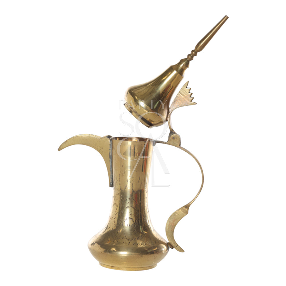 Dallah Arabic Coffee Pot with handle and topper, ideal for serving traditional Gulf coffee or as a decorative piece for events.