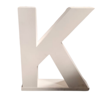 Standing Wood Letter K for wedding decor, ideal for photo opportunities and enhancing entrances. Perfect for events by Party Social.