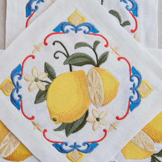 Majolica Lemon Pure Linen Coaster- 4 per pack