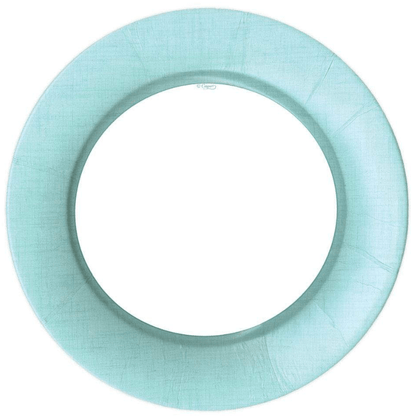 Linen Border Paper Dinner Plates - 8 Per Package: Elegant round paper plate with a white circle design, resembling fine porcelain dinnerware. Perfect for any occasion.