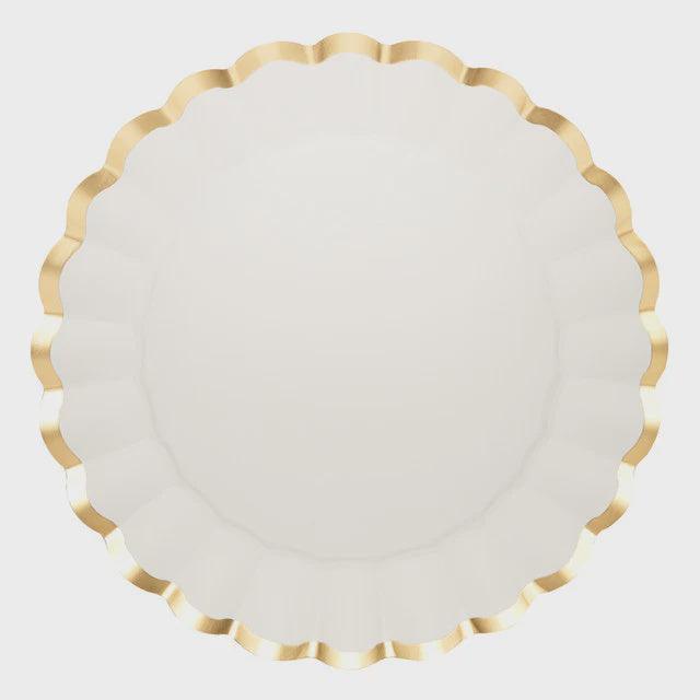 Lotus Gold Rim Paper charger plate, oval shape with brown border. Elevate events with elegance and style. Perfect for weddings, parties, and special occasions. Premium disposable partyware available at Party Social.