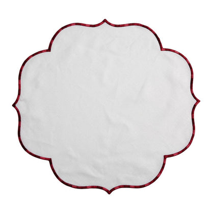 Red Lotus Pure Linen Placemat - Set of 2, featuring a lotus-inspired scalloped shape and deep red trim, ideal for elegant dining and special occasions.