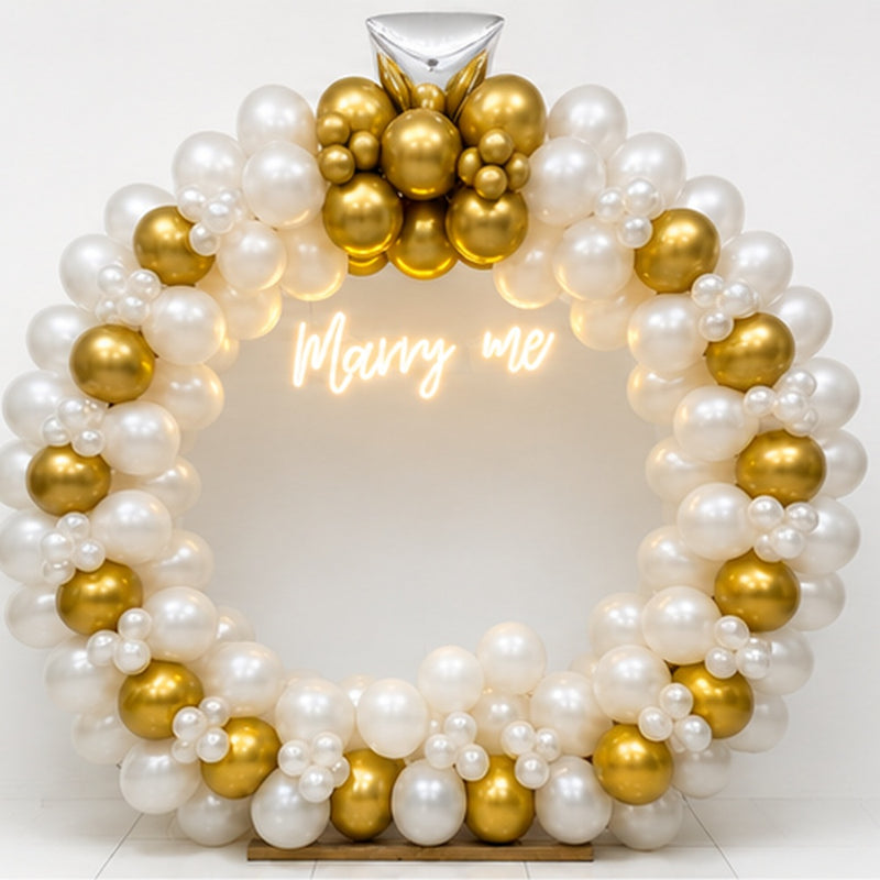 Marry Me Balloon Circle Backdrop – White & Gold
