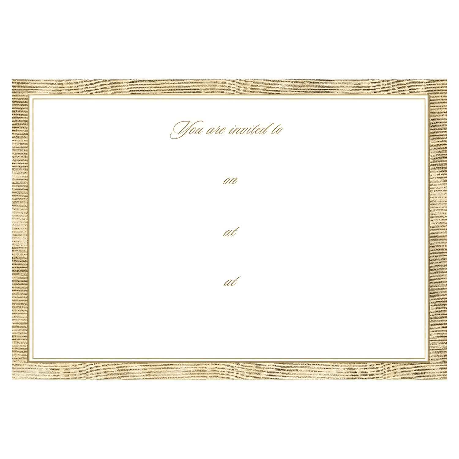 Moire Invitation Cards with gold-bordered rectangular frame and white text.