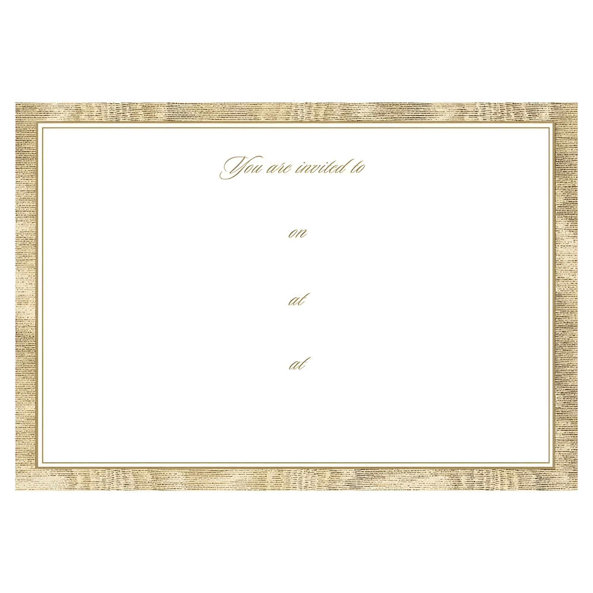Moire Invitation Cards with gold-bordered rectangular frame and white text.