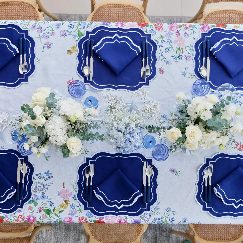 Navy Scalloped Linen Napkins  - Set of 4