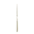 A single white taper candle with a minimalist geometric logo printed on the front, centered against a solid white background.