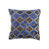 CUSHION PATTERNED BLUE & EARTH TONES: Blue pillow with gold and brown design, crafted in premium velvet, ideal for enhancing event decor with elegance.