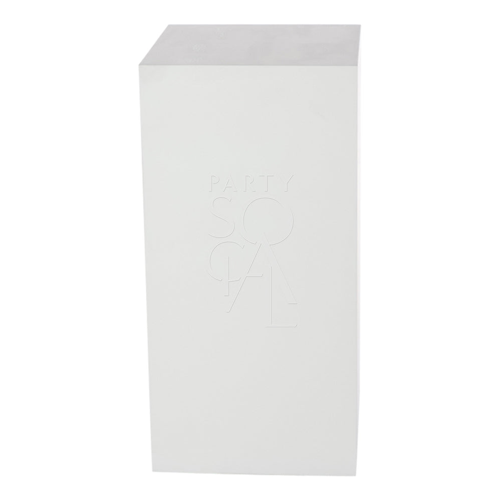 Square white podiums, lightweight and durable, ideal for weddings and birthdays. Featured as a rectangular design with text, perfect for event displays.