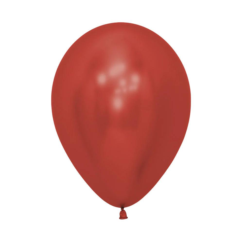 Red reflective balloon, part of the Reflex Balloon 5in (13cm)-15 per pack set, ideal for parties and celebrations.