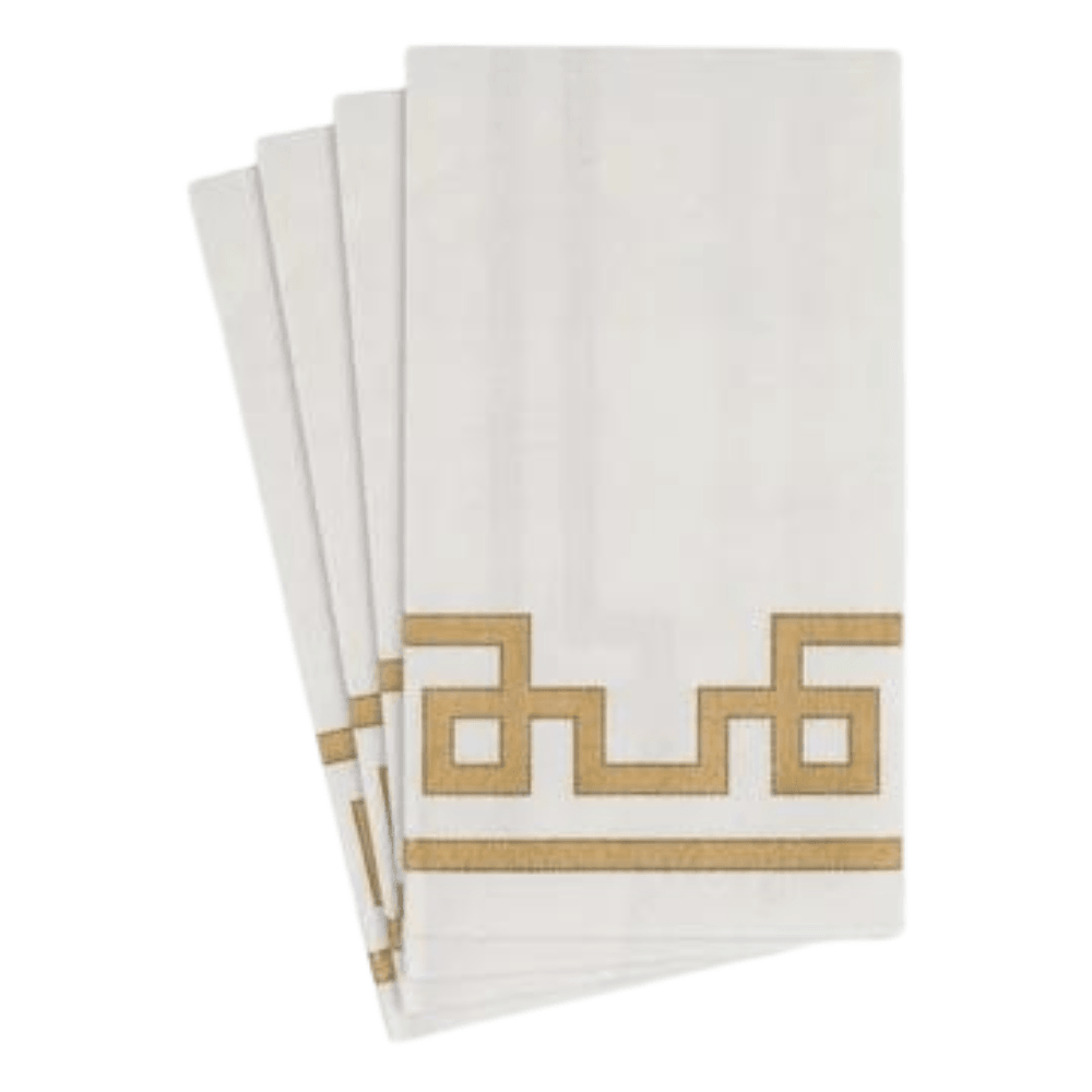 Rive Gauche Paper Guest Towel Napkins in Gold &amp; White - 15 Per Package: Striking triple-ply napkins featuring elegant gold designs, made with eco-friendly materials. Perfect for any occasion.