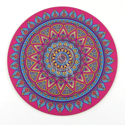 Round Die Cut Placemat with a captivating mandala motif, perfect for adding vibrancy to your table setting. Ideal for special events and themed parties. Available in 3 colors.