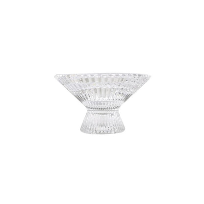 Ruffles Glass Candle Holder, 1 Each, a clear glass bowl with a triangular base, ideal for holding tealight or tapered candles, enhancing elegant table setups.