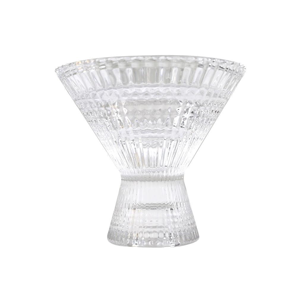 Ruffles Glass Candle Holder, 1 Each, a clear glass with a triangular design, perfect for tealight and tapered candles.