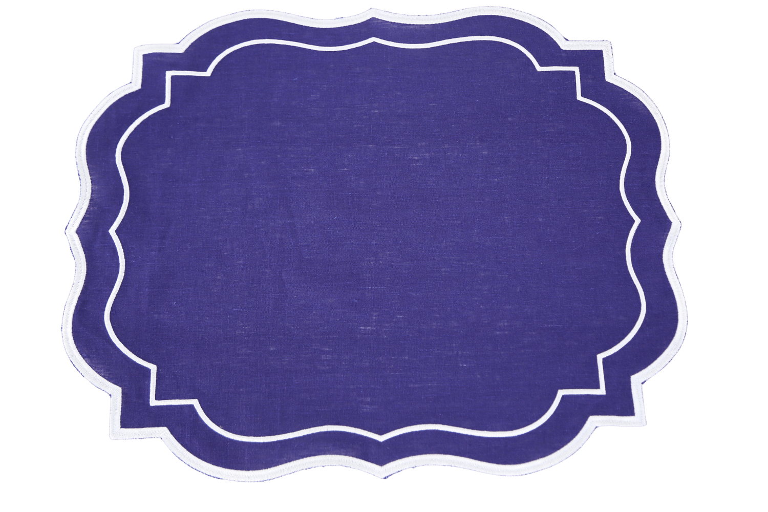 Scalloped Linen Placemats - Set of 4 elegant blue and white circle design. Made with premium flax linen for a luxury feel. Perfect for special table setups.