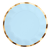 Everyday Sky Blue Dinner Plate, oval-shaped, blue and gold design, perfect for stylish baby showers or birthdays. Eight plates per package.