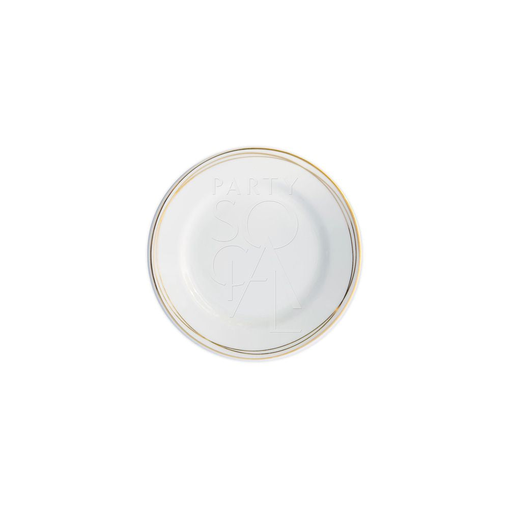 MODERN CHINA W/ GOLD SWIRL B&amp;B PLATE featuring a white base with elegant gold trim, ideal for upscale events and functions.