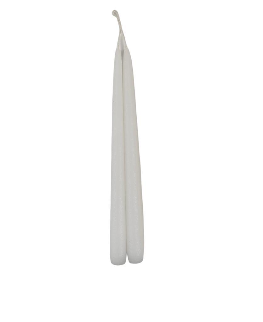 Tapered Smokeless Candles, 30cm: Artisan-made white candle for warm ambiance. Set of 2.