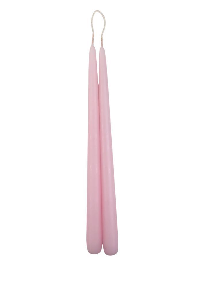 Tapered Smokeless Candles, 30cm: Artisan-made Belgian candles for warm ambience. Set of 2 elegant pink candles.