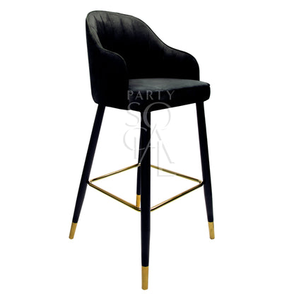 VELVET STOOL BLACK with sleek gold legs, ideal for weddings and corporate events, available at Party Social for stylish seating solutions.