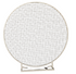 BACKDROP WHITE MESH: Circular mesh backdrop on a stand, ideal for decorating with balloons, flowers, or signage at events. Diameter: 200cm. Perfect for parties and celebrations.