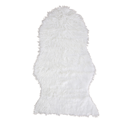 SHEEPSKIN CURVED rug, ideal for props or decor at events, showcasing a plush texture suitable for enhancing various party settings. Dimensions: 110cm L x 70cm W.