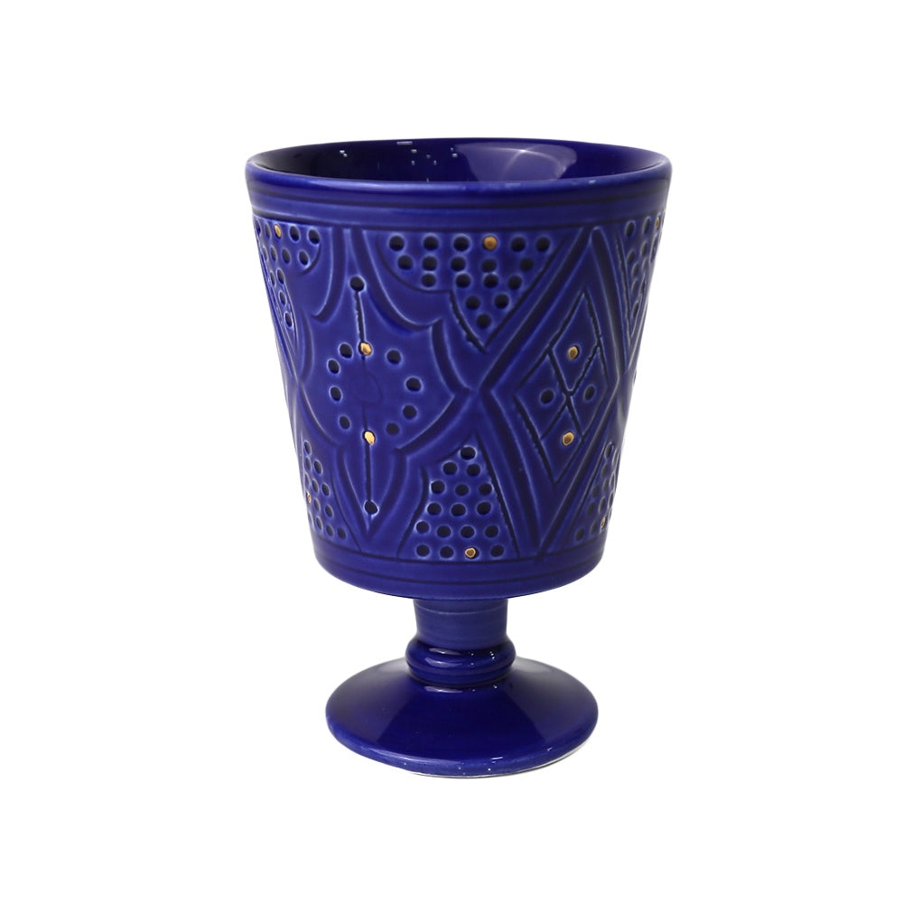 Marrakesh Engraved Ceramic Goblet, a unique cup with intricate designs and textured surface.