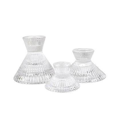 Ruffles Glass Candle Holder, 1 Each – a group of clear glass candlesticks with elegant designs, perfect for enhancing table setups at events and special occasions.