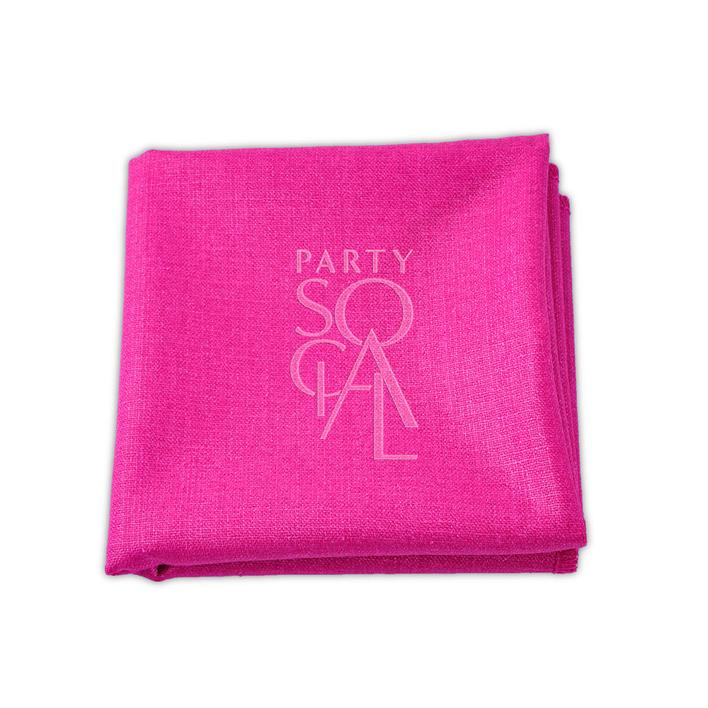 A linen blend napkin, perfect for events. Elevate your table setting with this premium napkin. Available in various colors. Dimensions: Cocktail (25cm L x 25cm W), Dinner (50cm L x 50cm W). From Party Social. Napkins from Party Social Dubai.