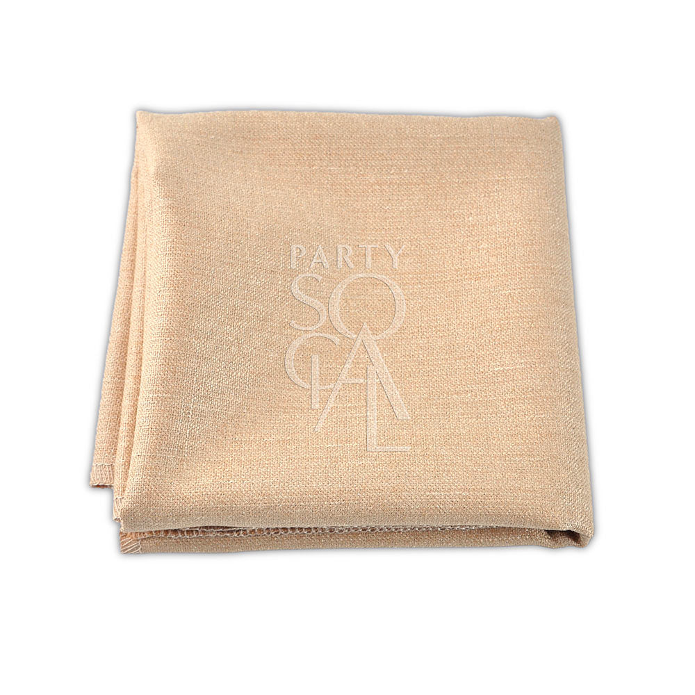 Folded beige linen blend napkin, ideal for events. Elevate your table setting with premium quality. From Party Social, your go-to for party essentials. Napkins from Party Social Dubai.