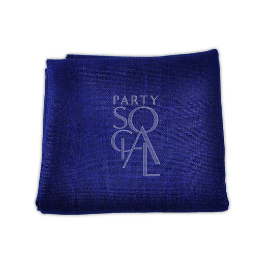 NAPKIN LINEN BLEND: Blue napkin, close-up detail, ideal for events. Premium quality, versatile sizes: Cocktail (25cm L x 25cm W), Dinner (50cm L x 50cm W). From 48 AED. Napkins from Party Social Dubai.