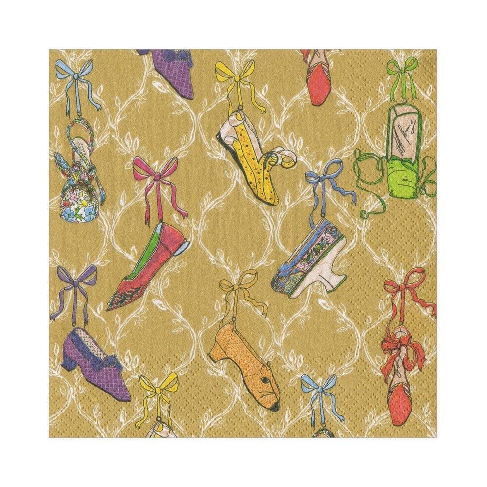 A History of Shoes Paper Luncheon Napkins featuring shoe and bow designs. 20 per package.