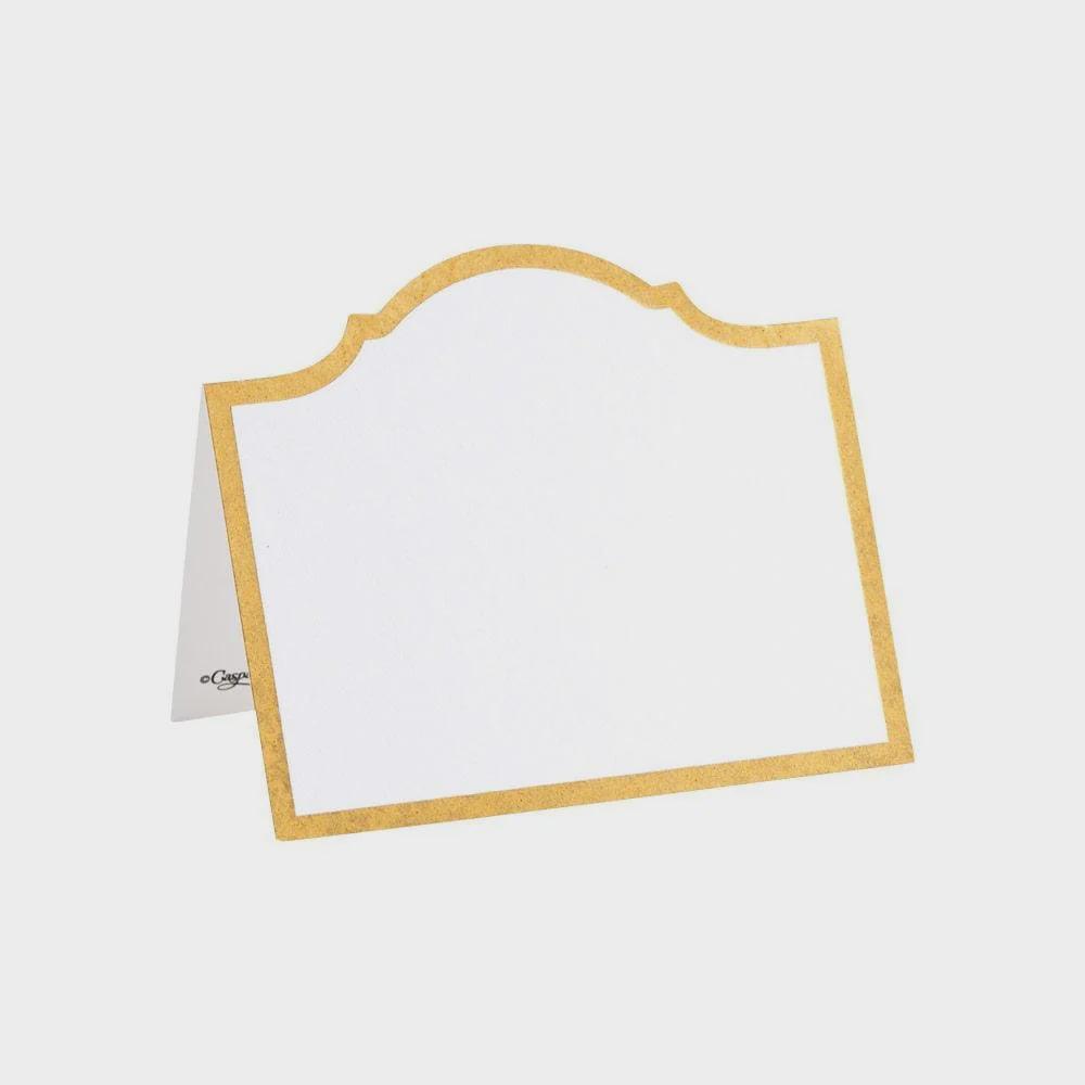 A gold foil arch die-cut place card for elegant table settings.