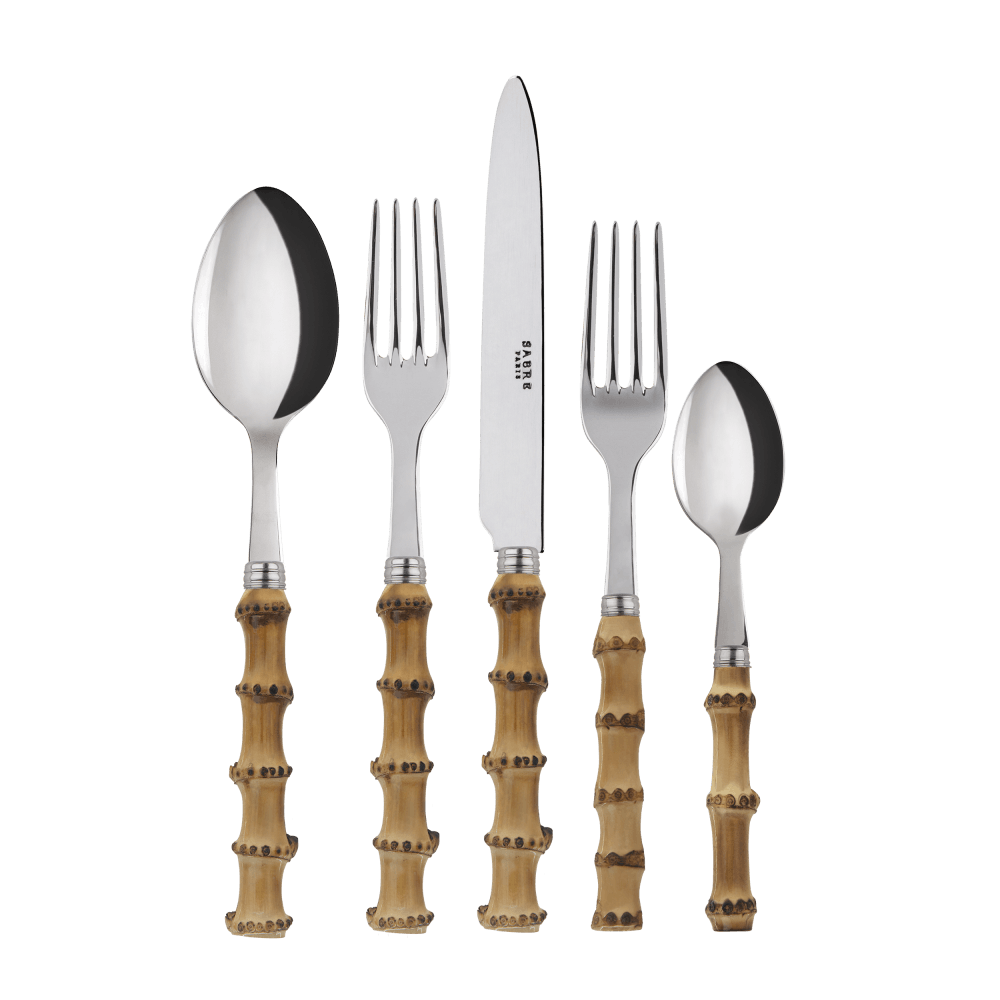 Bamboo Cutlery Set of 5: A stylish utensil trio with bamboo handles