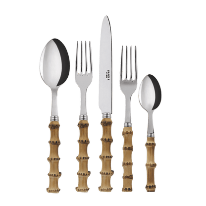 Bamboo Cutlery Set of 5: A stylish utensil trio with bamboo handles
