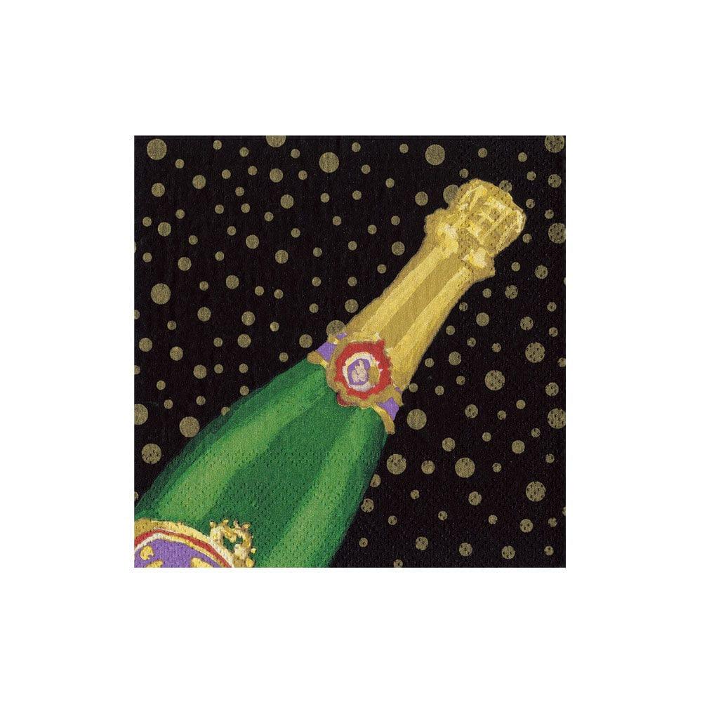 Champers Cocktail Napkins - a close-up of a bottle, featuring artwork and designs from museums and artists around the world. Triple-ply tissue, FSC-certified, biodegradable, and compostable. 20 napkins per package.