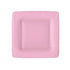 Pink Grosgrain Square Paper Salad & Dessert Plate, resembling fine porcelain, designed for elegant table settings. Includes 8 durable, high-quality plates per package.