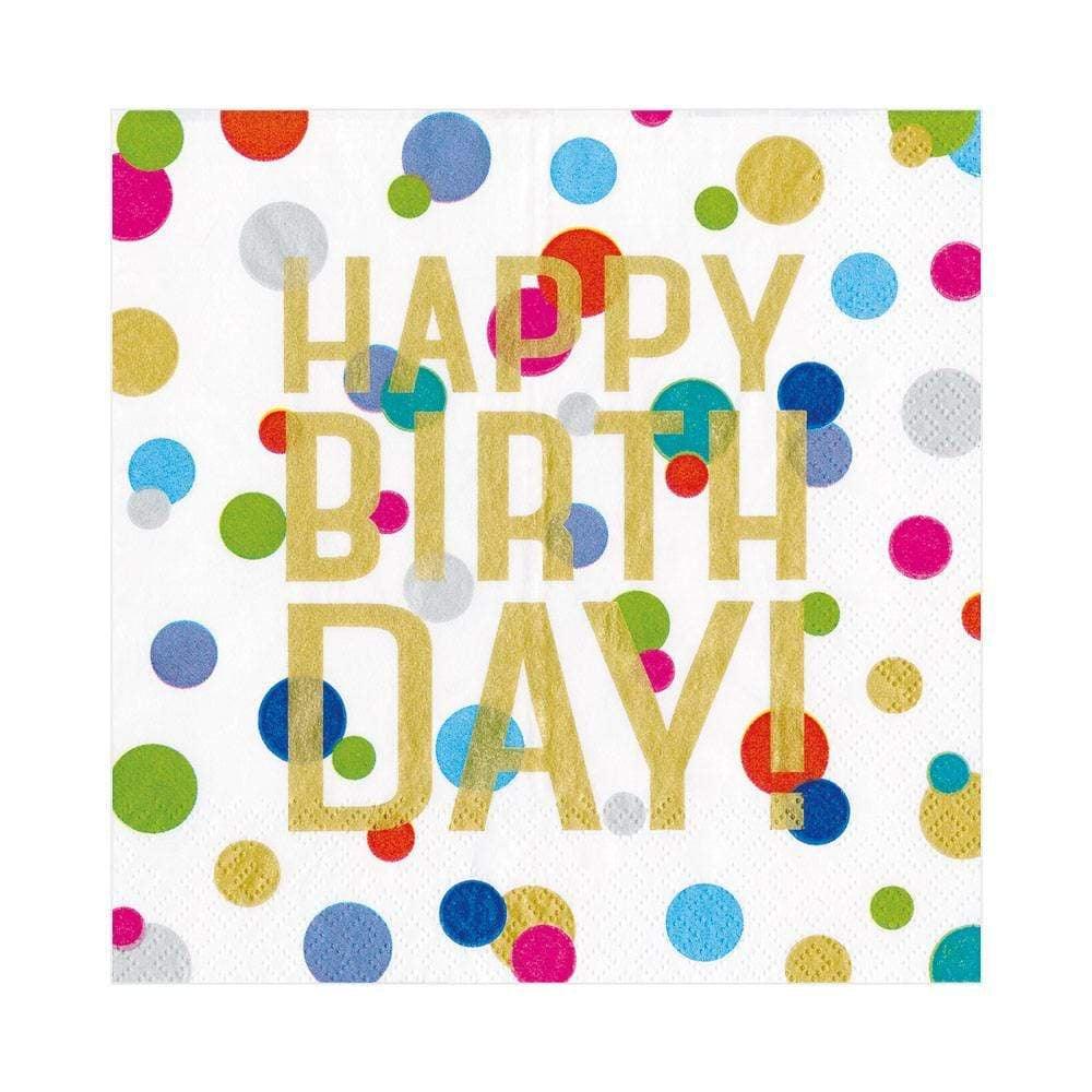 Colorful polka dot napkin for Happy Birthday Confetti Paper Luncheon Napkins - 20 Per Package. Triple-ply, eco-friendly, and biodegradable.