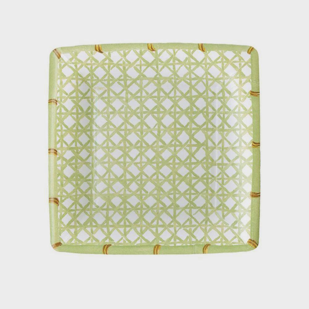 Holly Trellis Square Paper Salad &amp; Dessert Plates, 8-pack, featuring elegant patterned design, perfect for elevating any event with effortless cleanup.