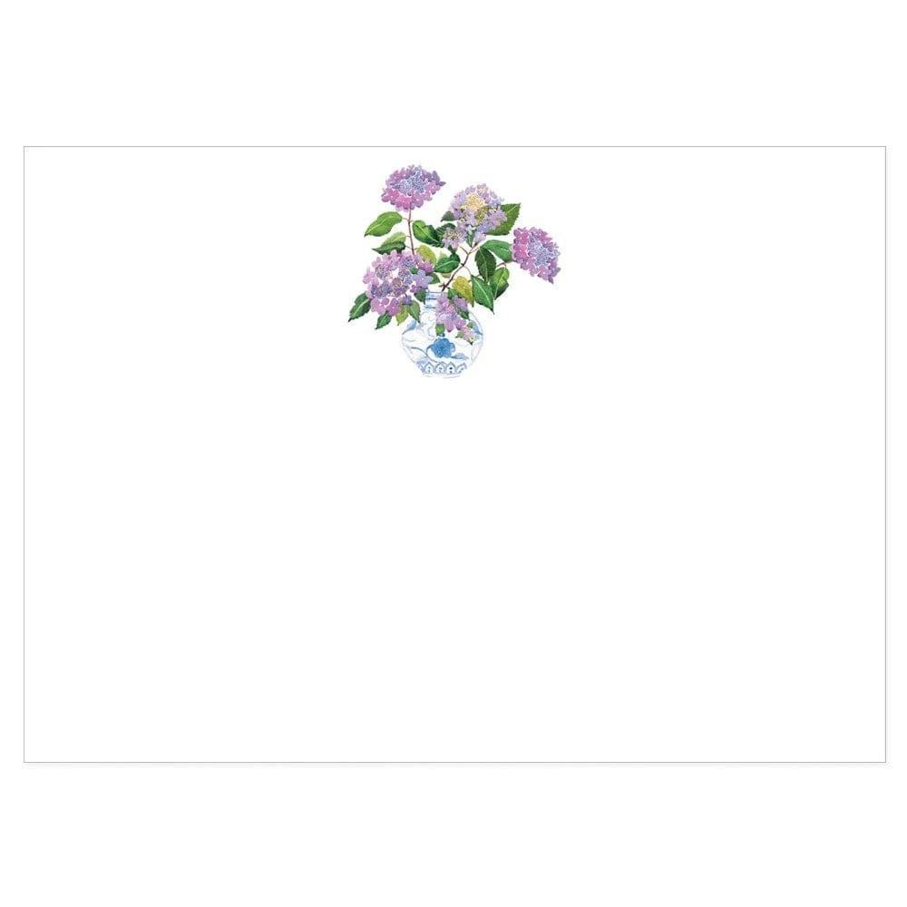 Hydrangeas and Porcelain Blank Correspondence Cards - a close-up of a vase with lovely flowers, perfect for any occasion.