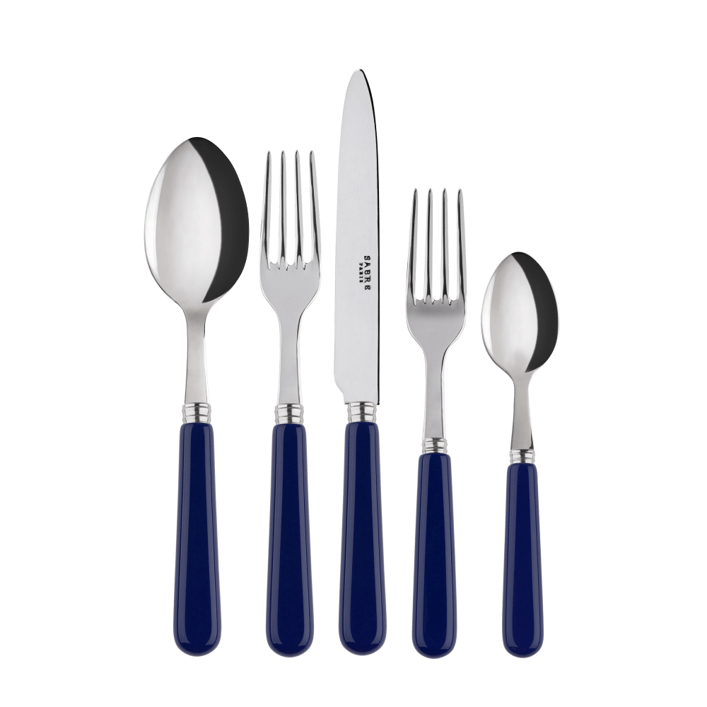 Navy Cutlery Set of 5 - Stylish Parisian silverware for any table setup.
