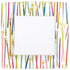 Party Candles Square Paper Dinner Plates - 8 Per Package: Colorful striped plate with gold sparklers, adding elegance to any table setting.