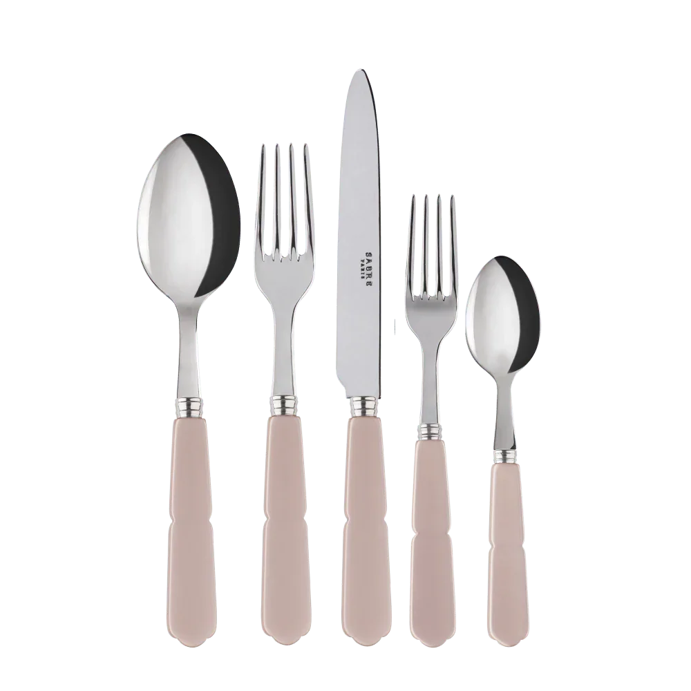A stylish set of 5 Sabre cutlery, including a spoon, fork, and knife, perfect for any table setup.